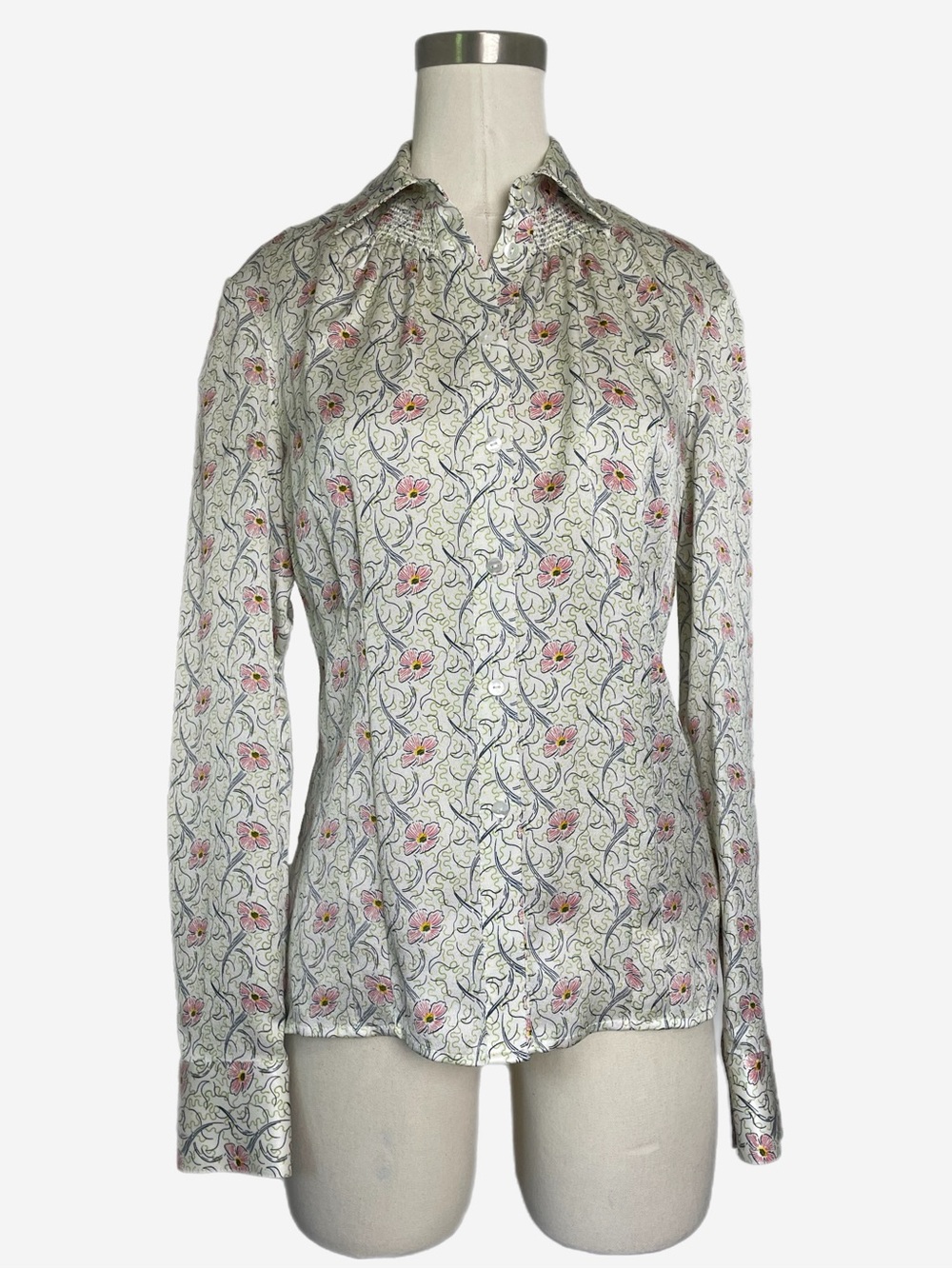 Brooks Brothers White silk floral collared button down blouse preppy classic 4